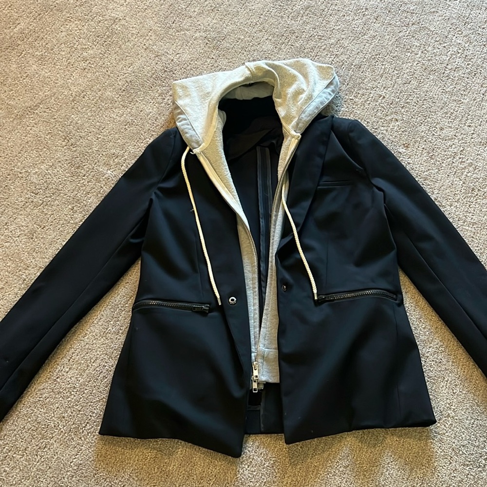 Peyton Jennings blazer with zip out hoodie